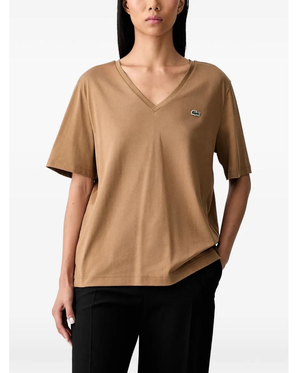 Lacoste Black V-Neck Logo-Patch T-Shirt