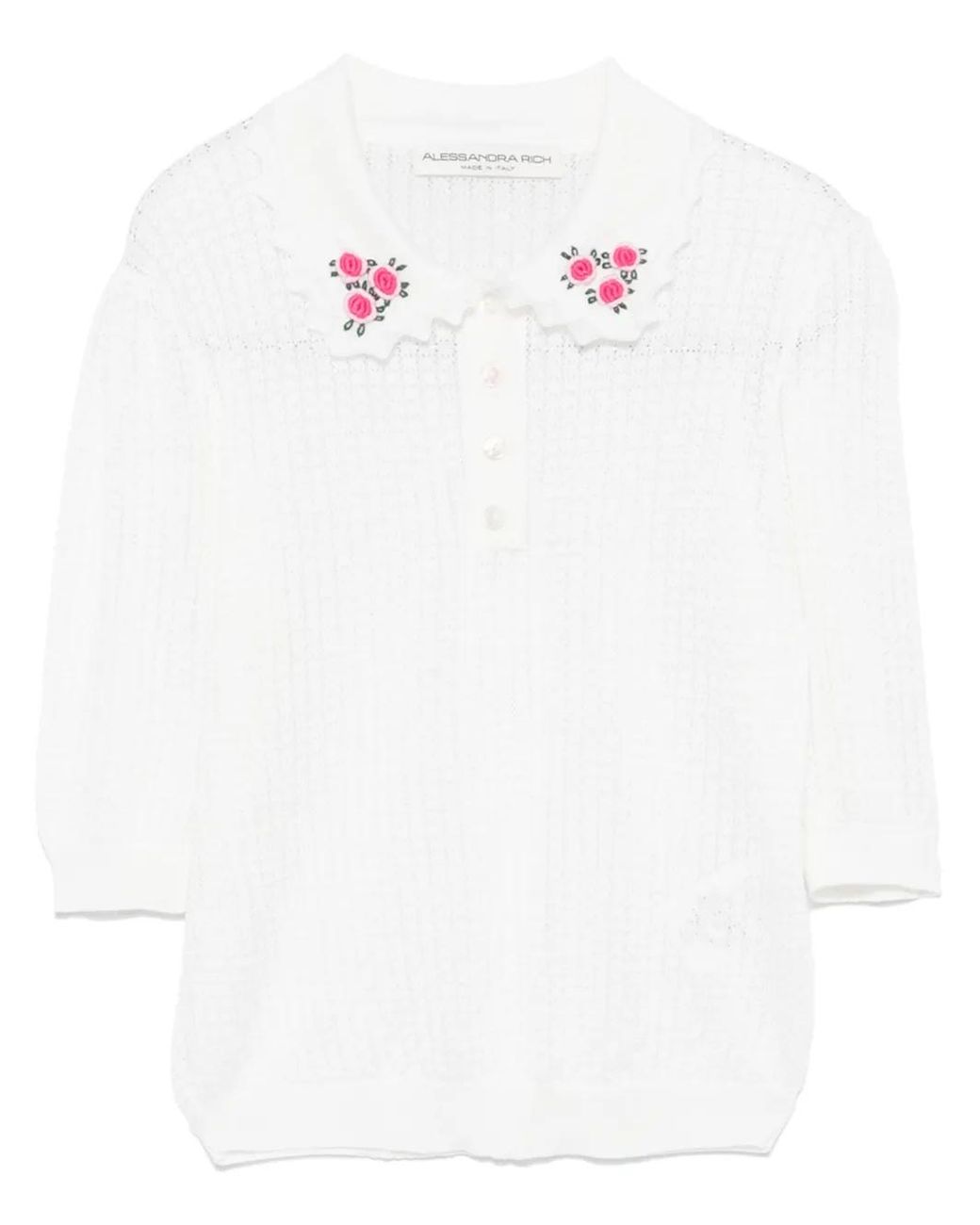 Alessandra Rich White Embroidery Lace-Knit Sweater