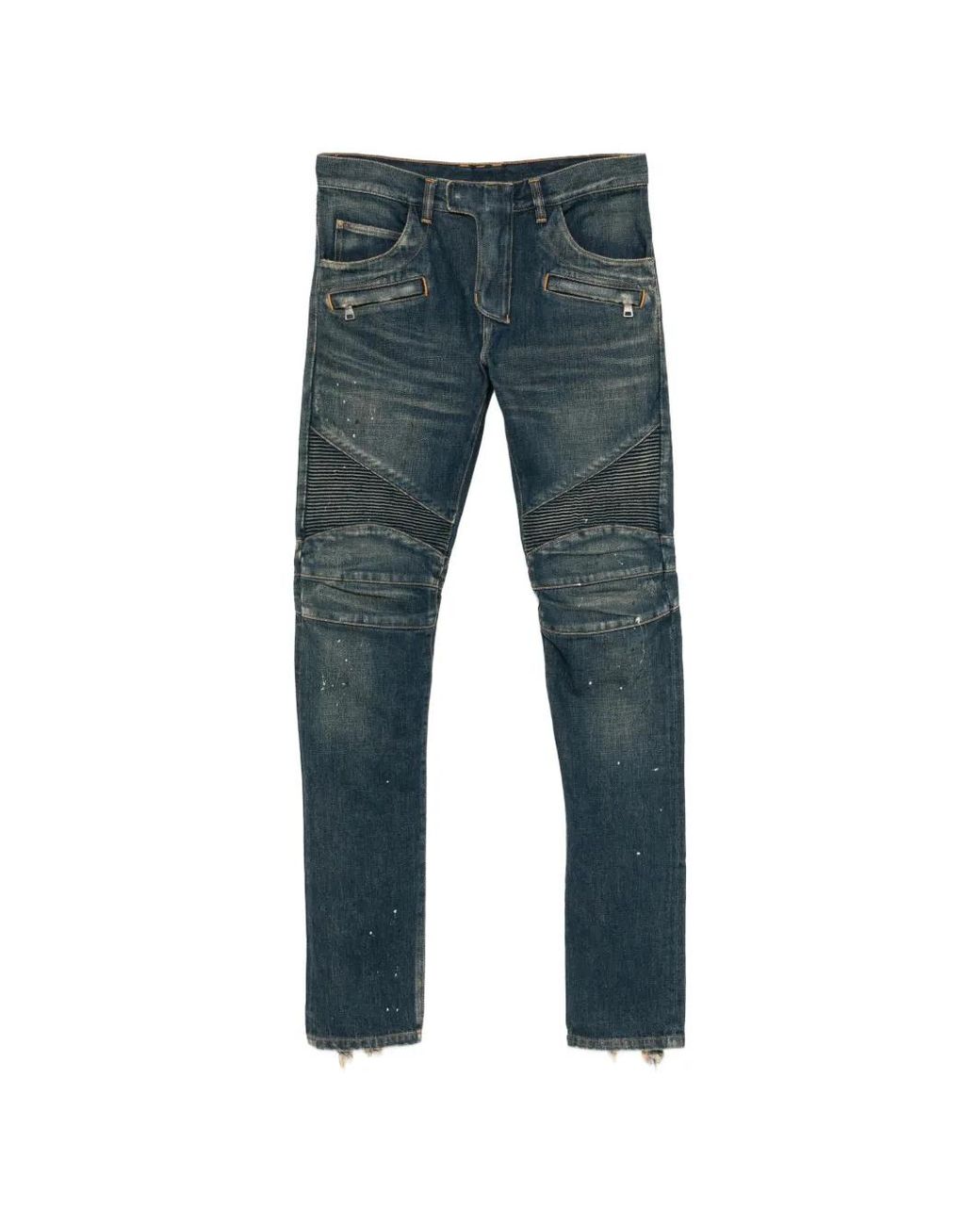 Balmain Blue Biker Distressed Jeans for men