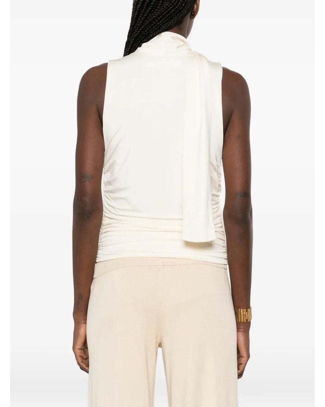 AYA MUSE White Self-Tie Draped Top