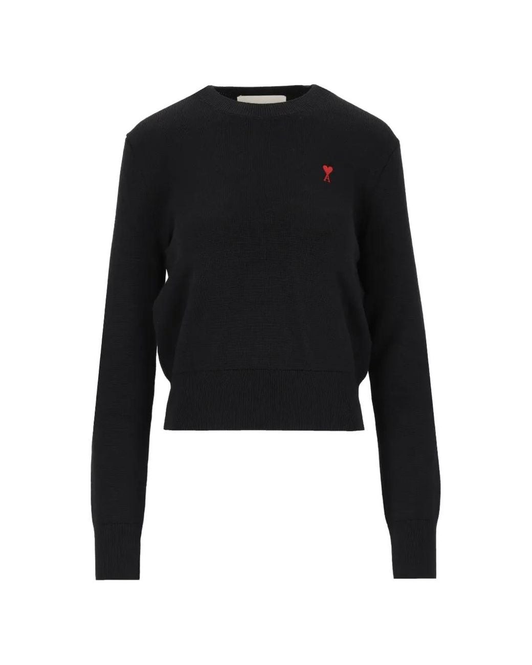 AMI Black Crewneck Wool Sweater With Ami De Coeur
