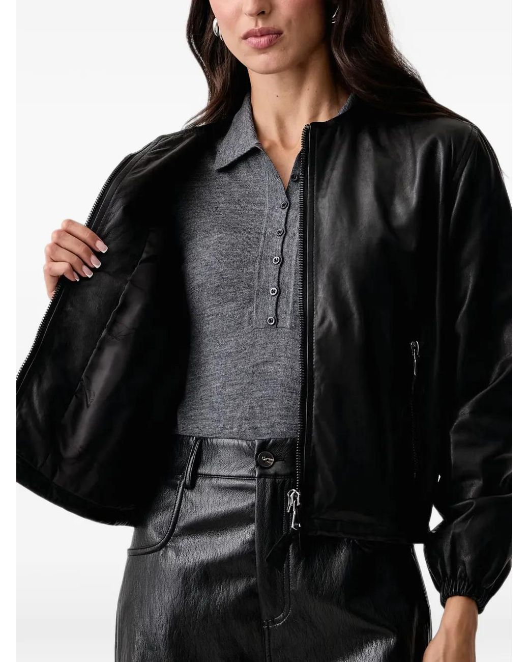 Trussardi Black Leather Bomber Jacket