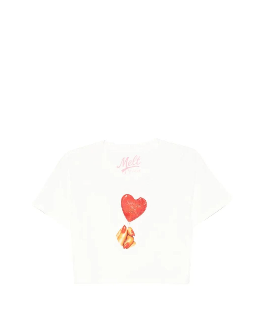 Melt White Graphic-Print Cropped T-Shirt