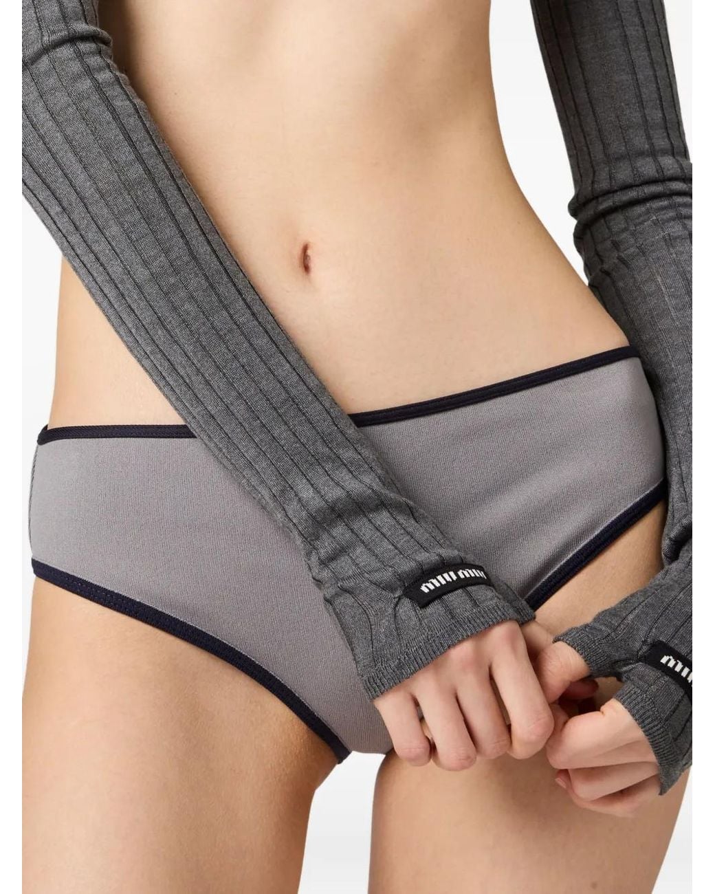 Miu Miu Gray Bas De Bikini À Design Bicolore