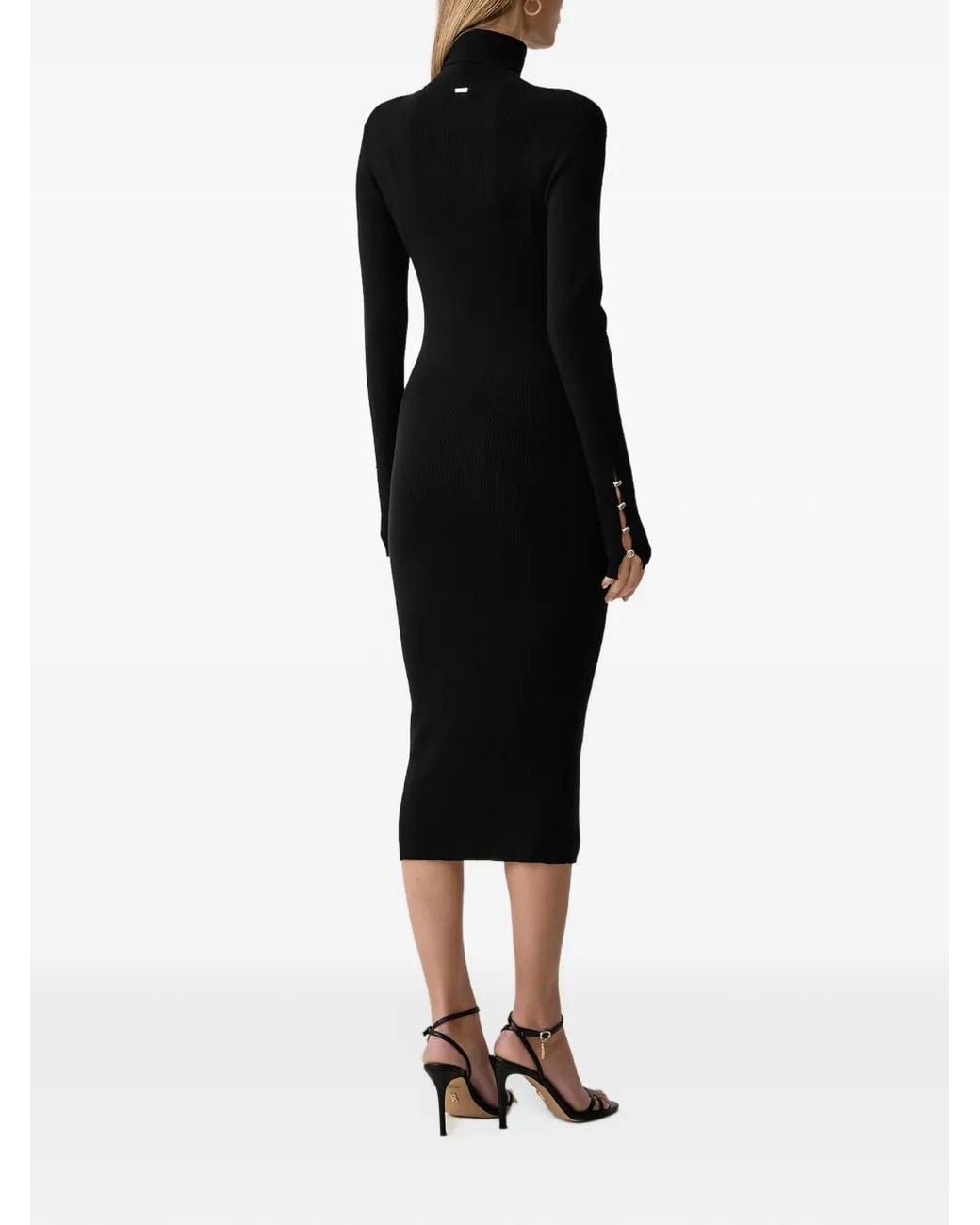 Fracomina Black Button-Detail Ribbed-Knit Midi Dress