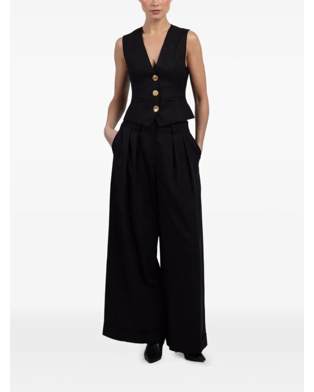 Franchise Black Anita Button V-Neck Waistcoat