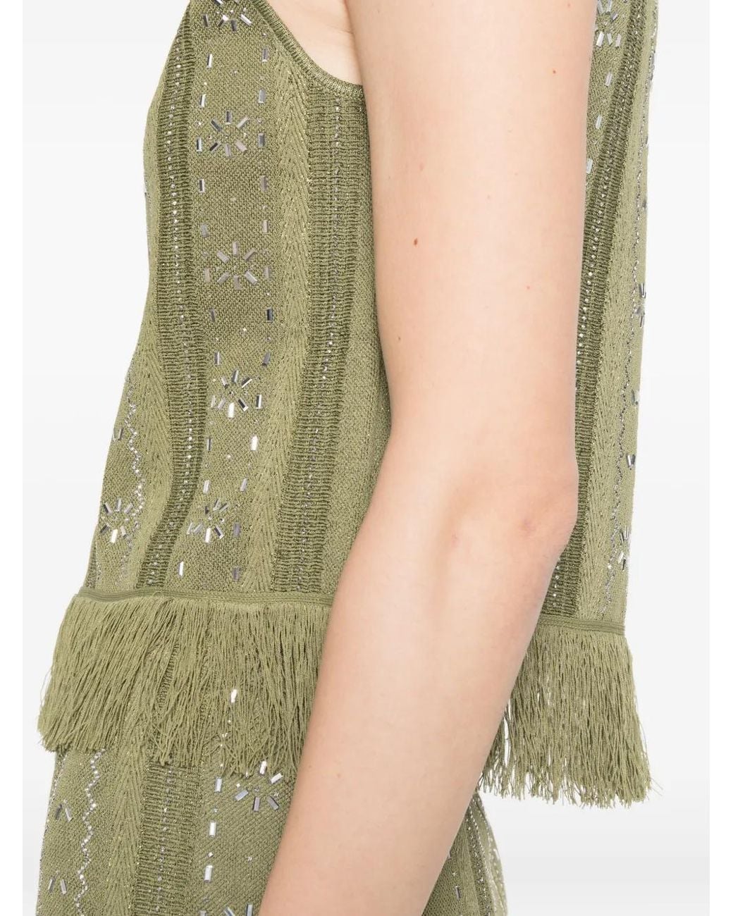 Maje Green Fringed Rhinestone Flower Top