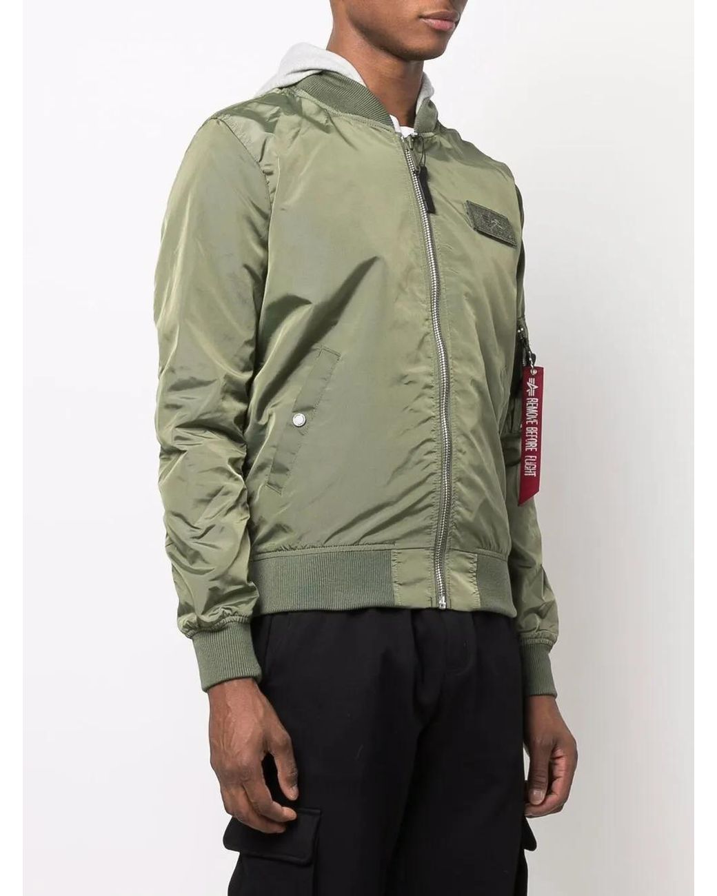 Alpha Industries Green Logo Print Bomber Jacket for men