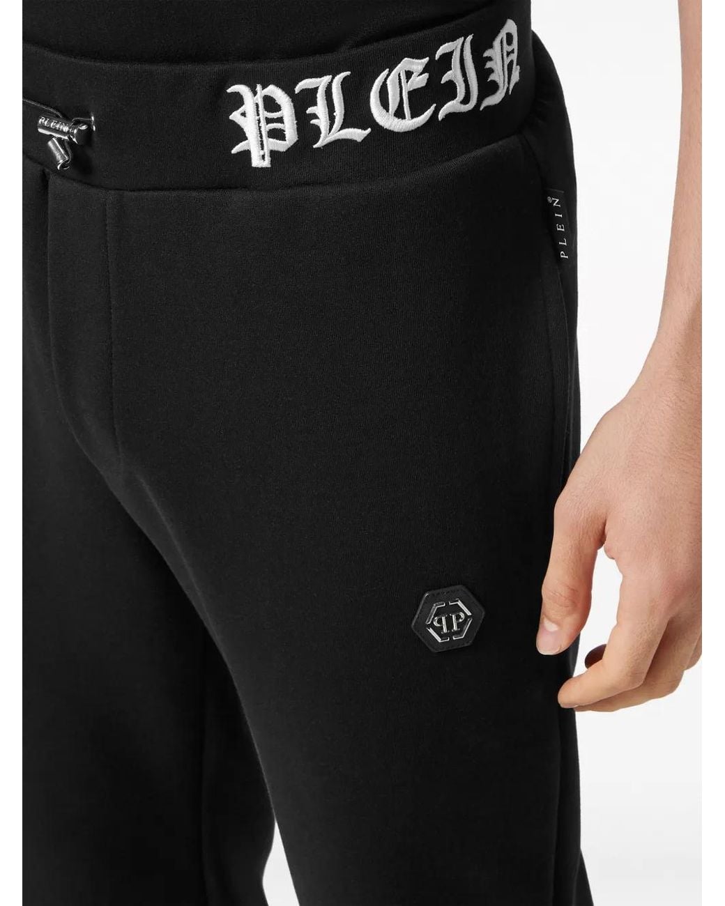 Philipp Plein Black Logo-Embroidery Track Pants for men