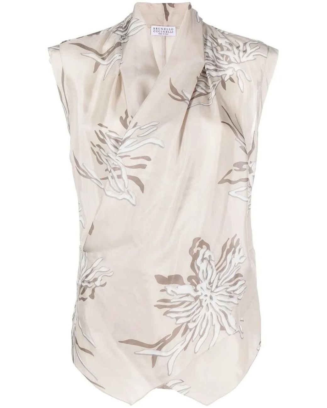 Brunello Cucinelli White Abstract-Print Silk Blouse