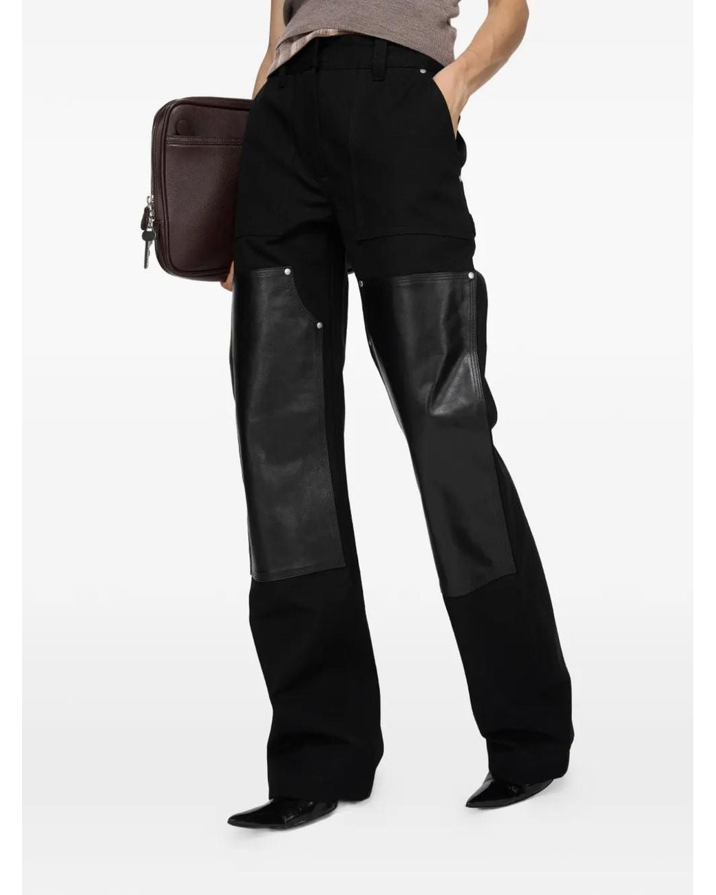 Acne Black Leather-Patch Trousers