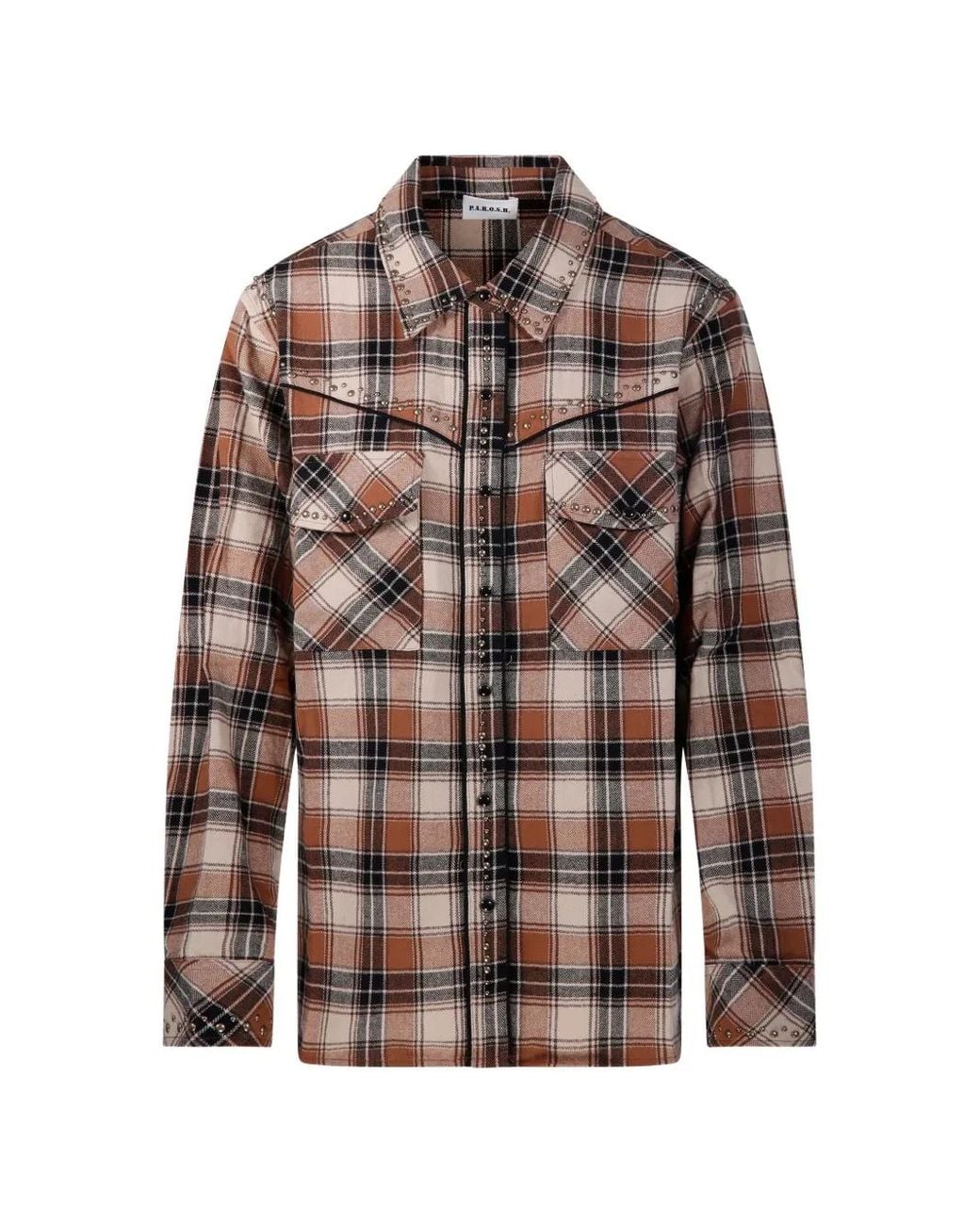 P.A.R.O.S.H. Geruite Blouse Met Studs in het Brown
