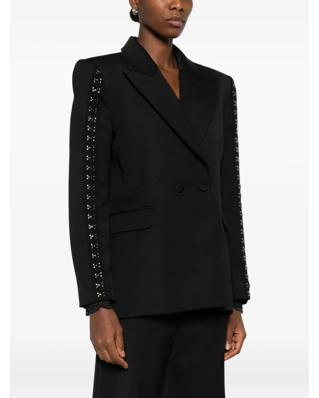 Nissa Black Embellished Double-Breasted Jacket