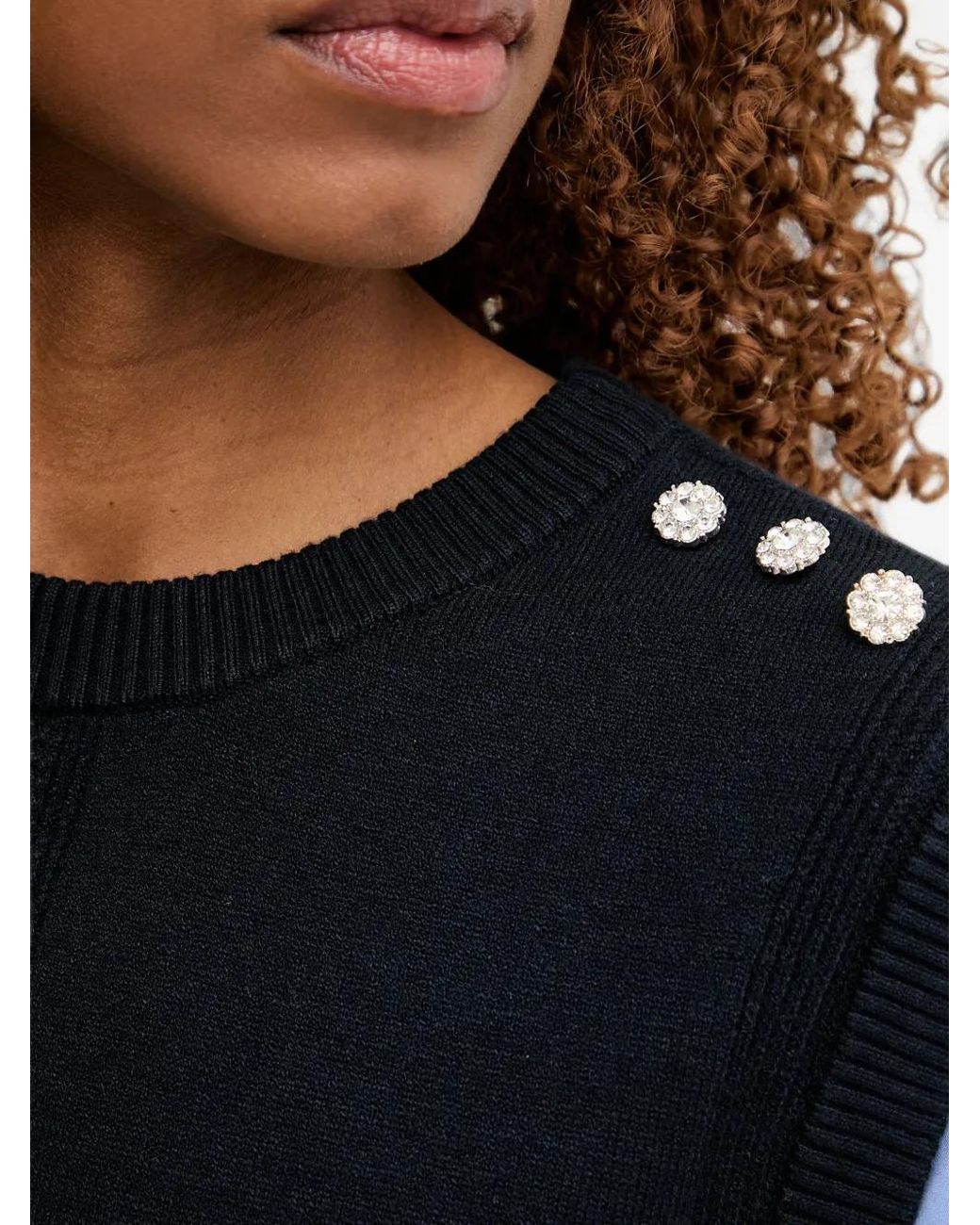 Morgan Blue Crystal-Embellished Cable-Knit Sweater Vest