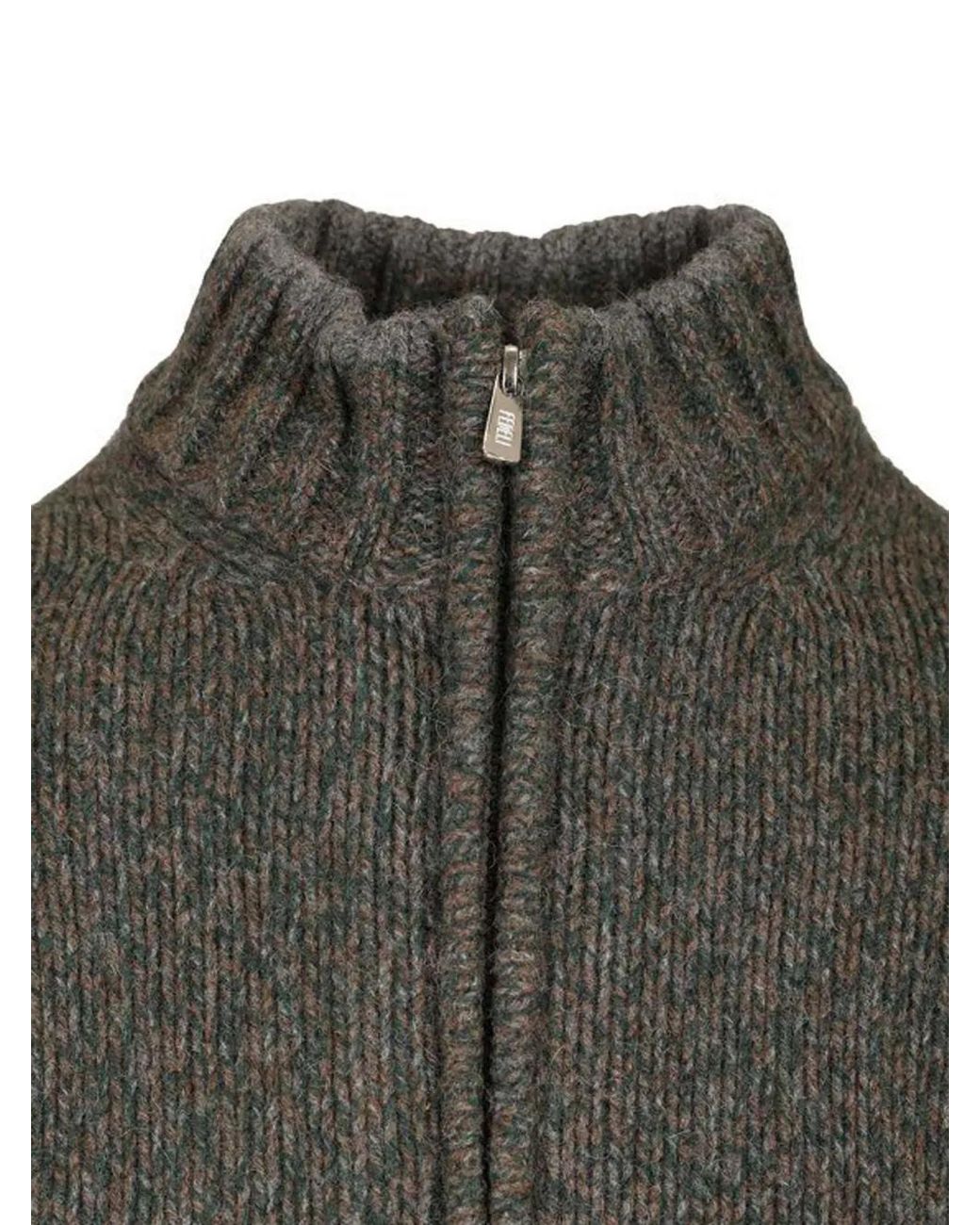 Fedeli Green Zipped Cardigan for men