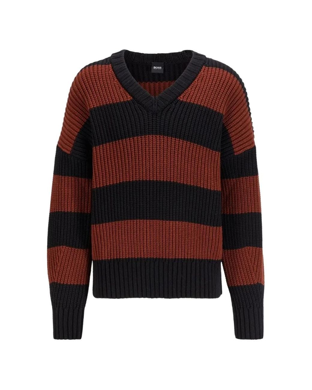 Boss Red Ribbed V-Neck Sweater for men