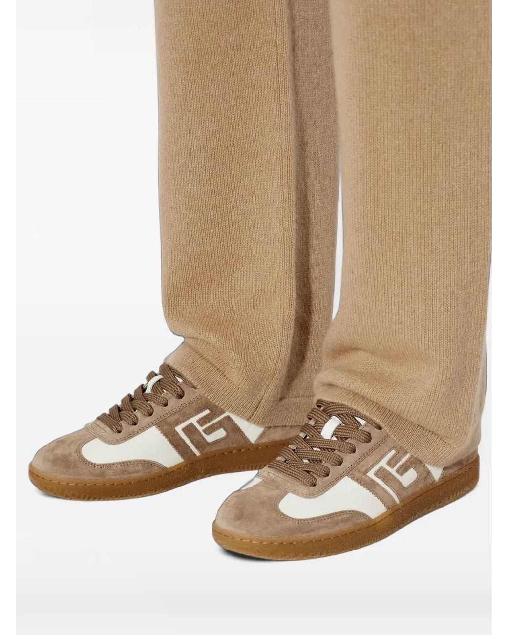 Balmain White Swan Panelled Leather Sneakers