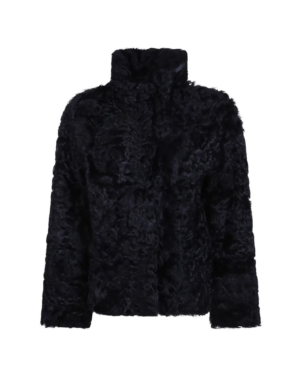 P.A.R.O.S.H. Black High-Neck Shearling-Effect Jacket