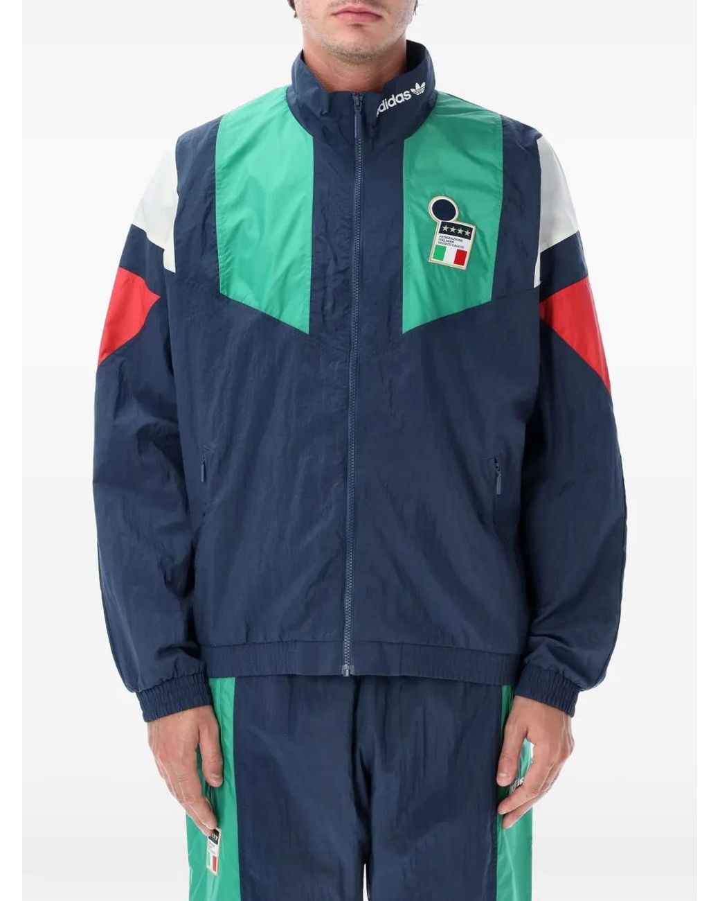 Adidas Blue Italy Eqt Colour-Block Logo-Patch Jacket for men
