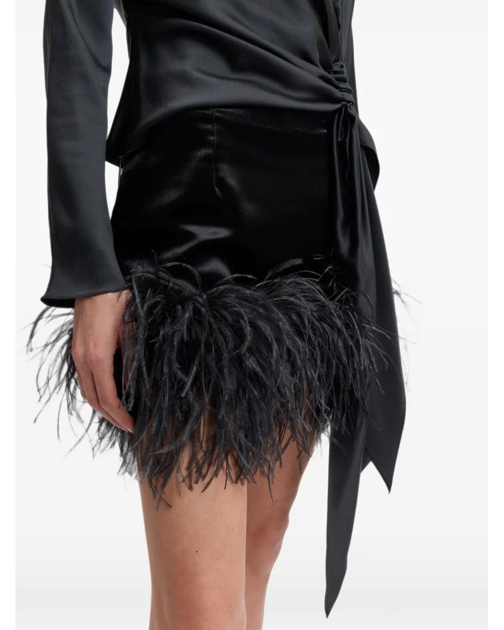 16Arlington Black Giaci Feather-Trim Mini Skirt