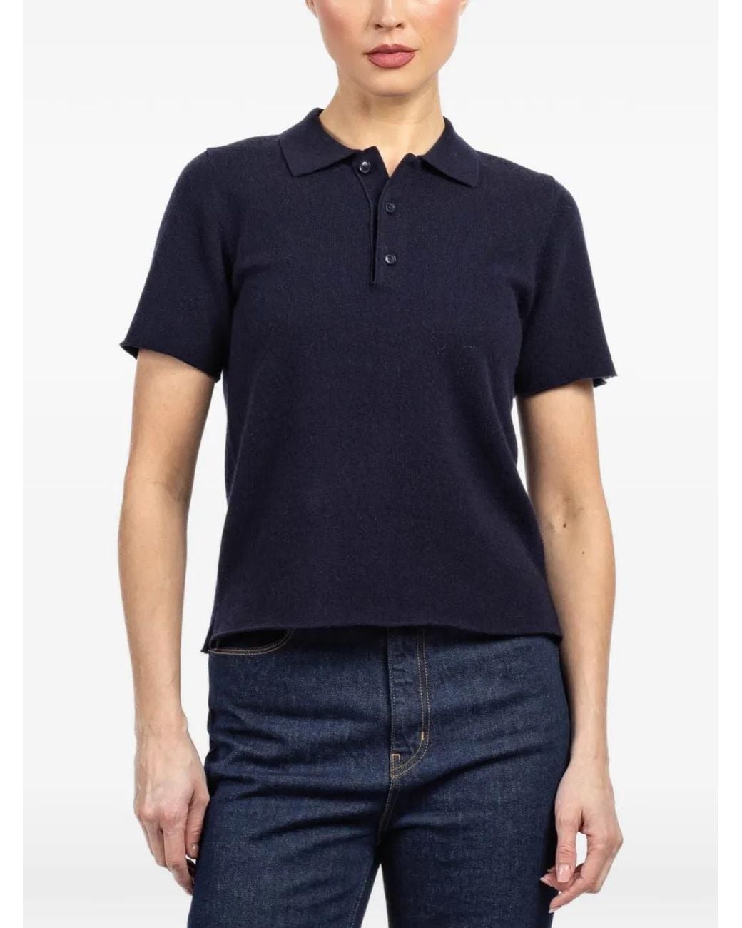 Extreme Cashmere Blue Short-Sleeve Polo Top