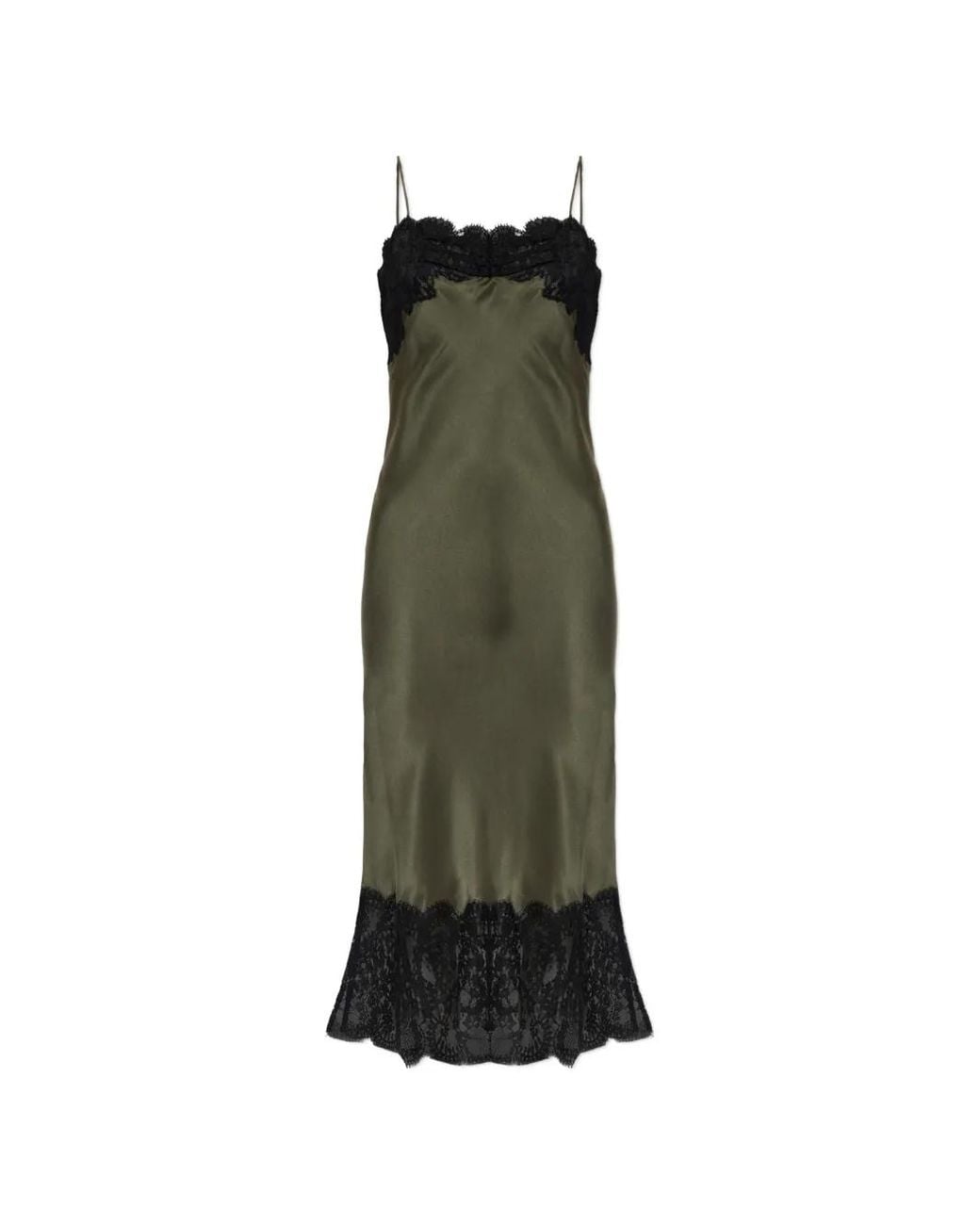 IRO Green Lace-Trim Silk Midi Dress