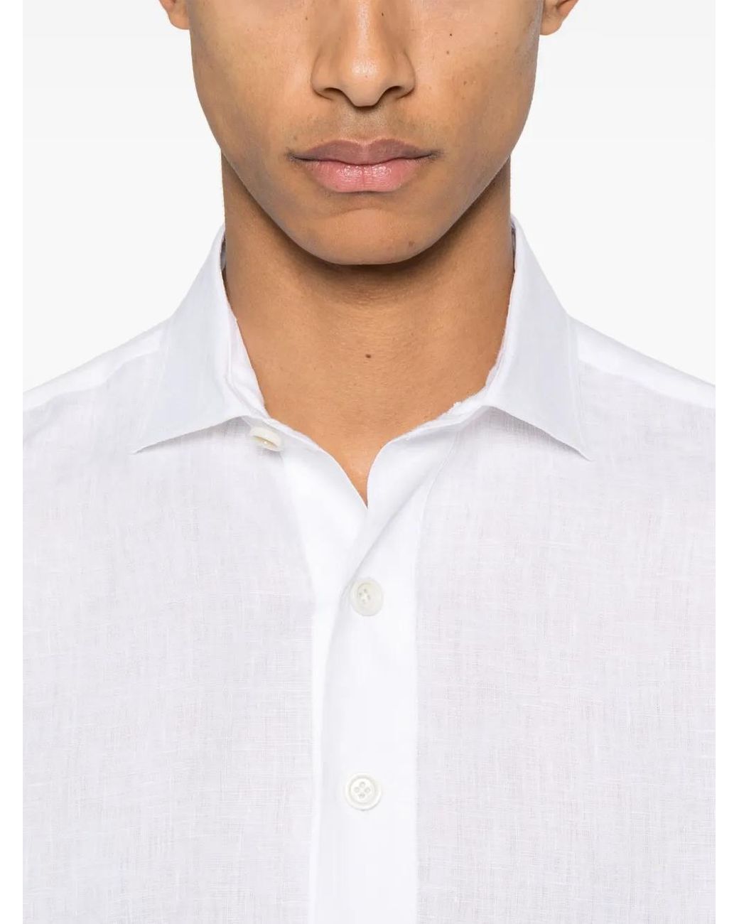 Lardini White Linen Polo Shirt for men