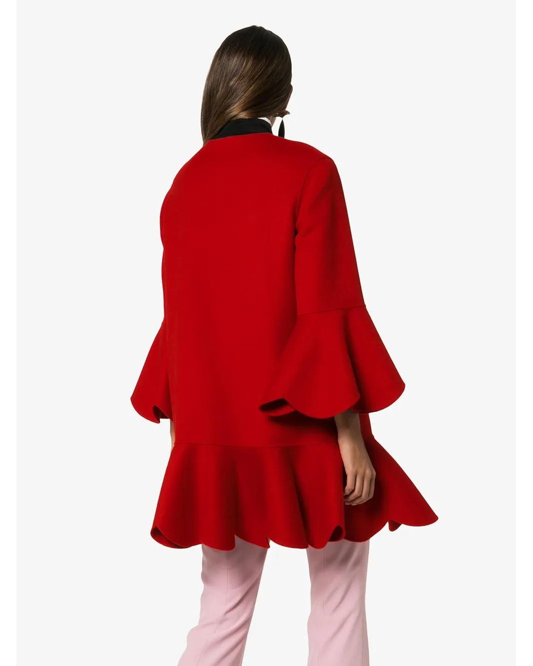 Valentino Garavani Red Collarless Ruffled Coat