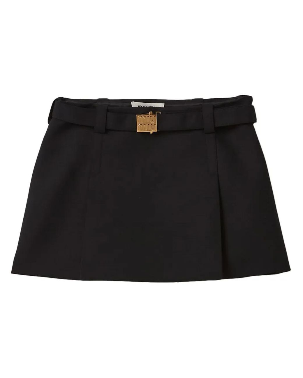 Miu Miu Black Logo-Plaque Wool Miniskirt