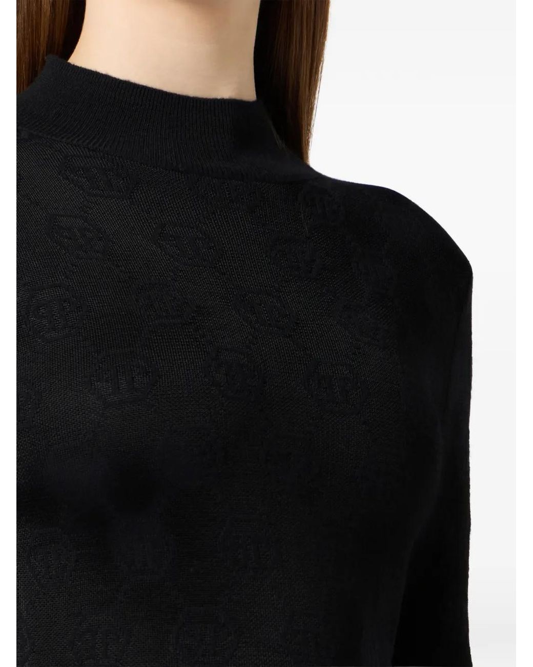 Philipp Plein Black Robe Courte À Motif Monogrammé Et Manches Longues