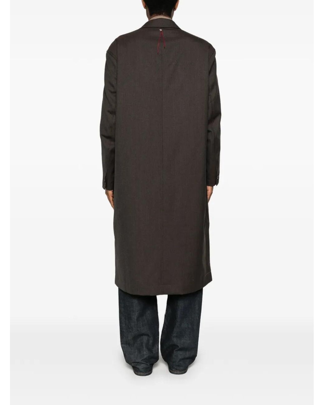 SEWMOD Black Contrast-Stitch Double-Breasted Coat for men