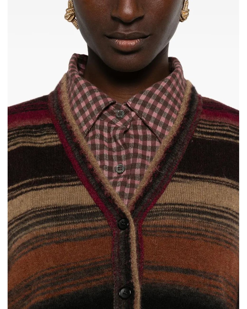 Neera Brown Striped V-Neck Cardigan