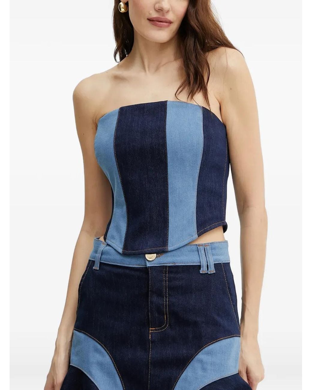 Fracomina Blue Panelled Strapless Top