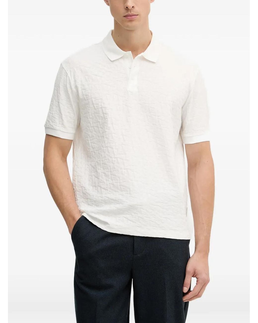 ARMANI EXCHANGE White Logo-Patterned Polo Shirt for men