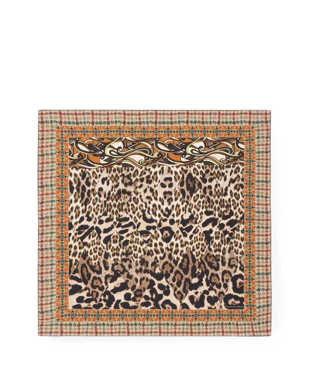 Pierre Louis Mascia Natural Aloeuw Leopard-Print Geometric-Border Scarf