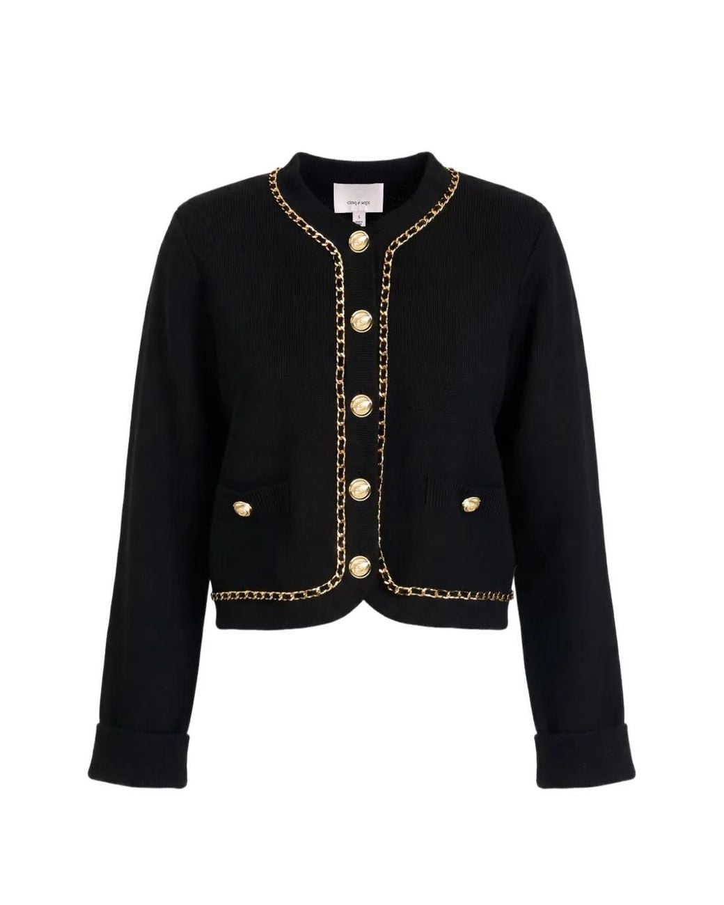 Cinq À Sept Black Benoite Chain-Trim Cardigan