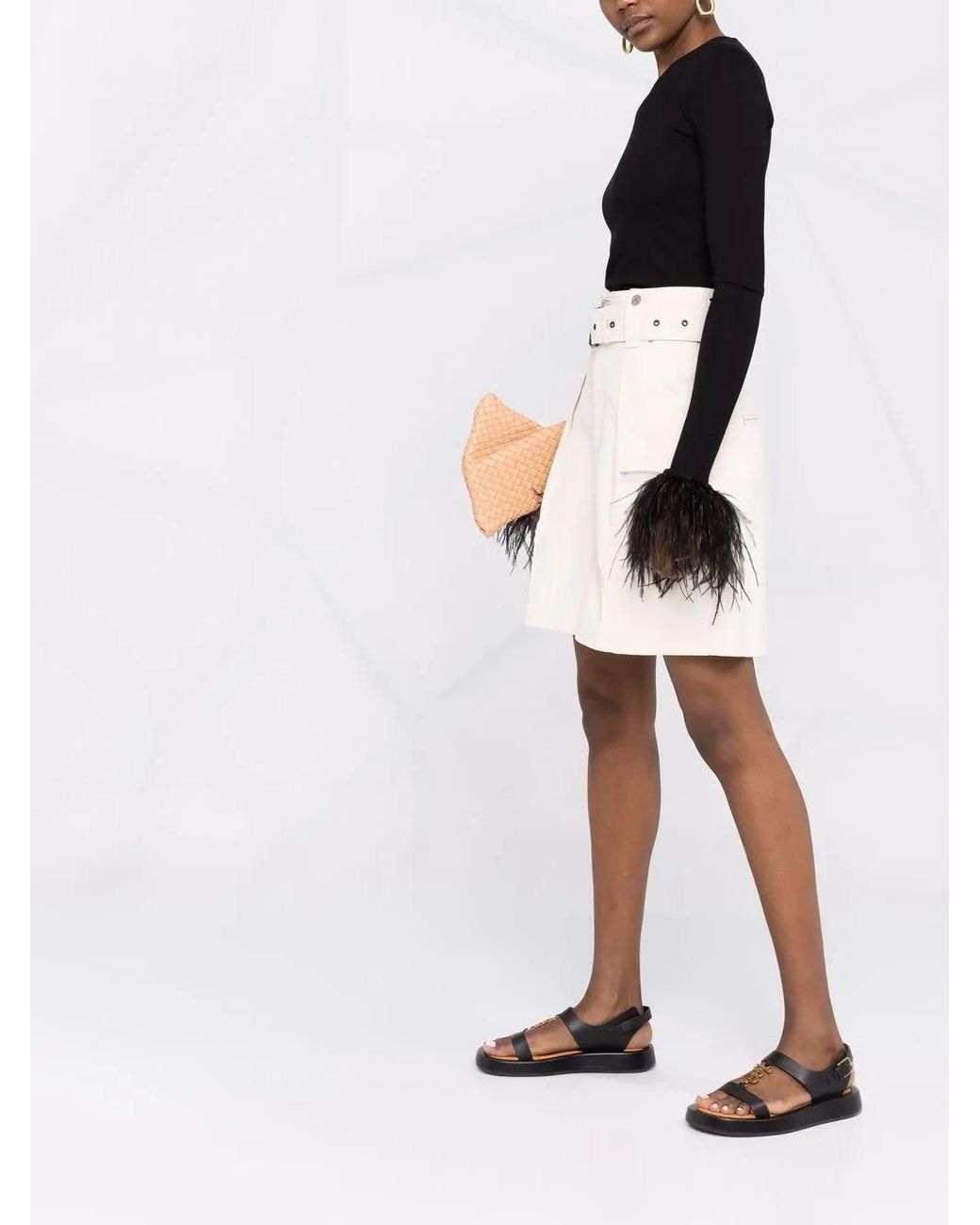 MANURI Black Elektra Feather-Trim Stretch Blouse