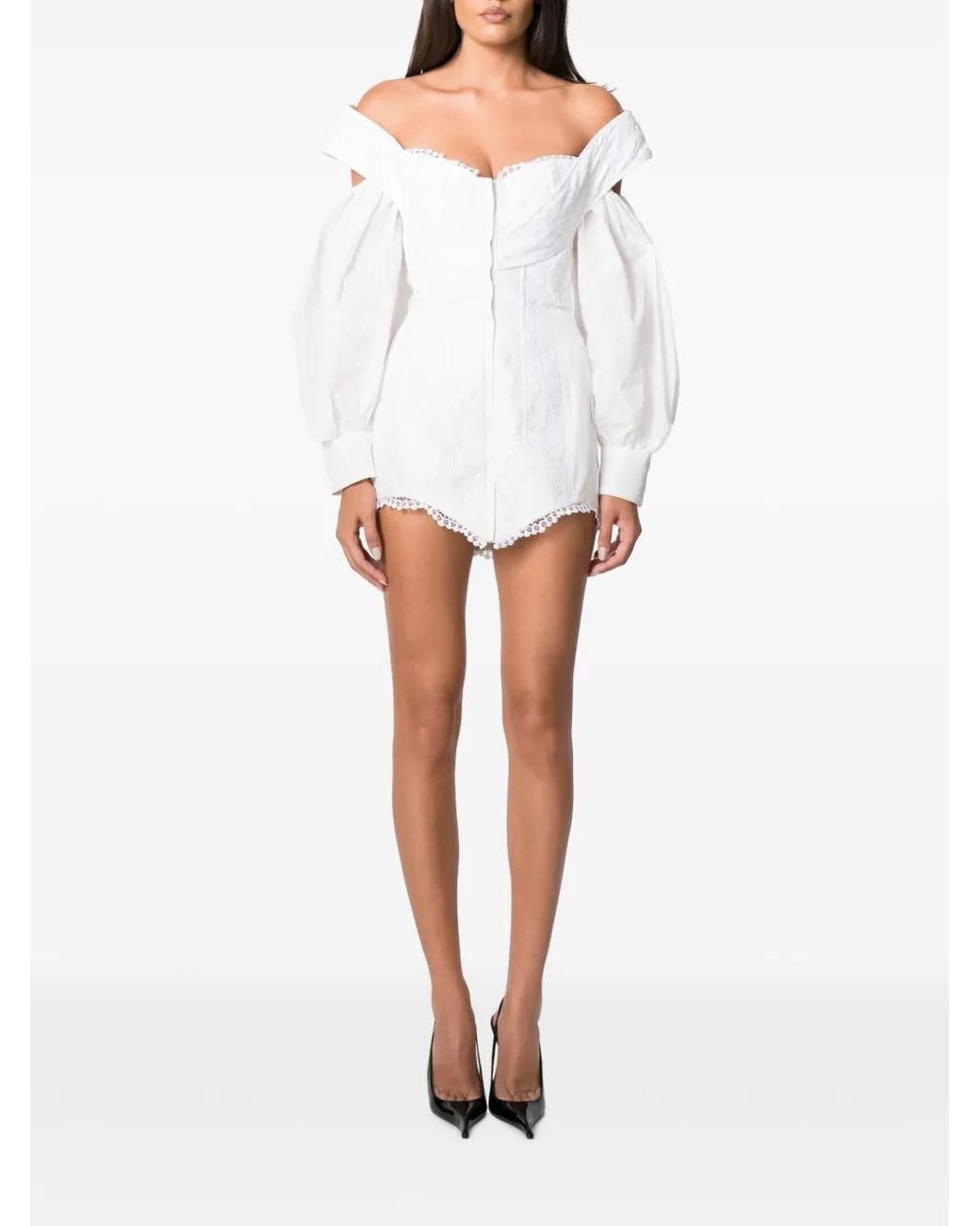 NORINA ST White Lace-Panelled Off-Shoulder Mini Dress