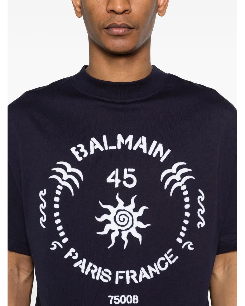 Balmain Blue Graphic-Print T-Shirt for men