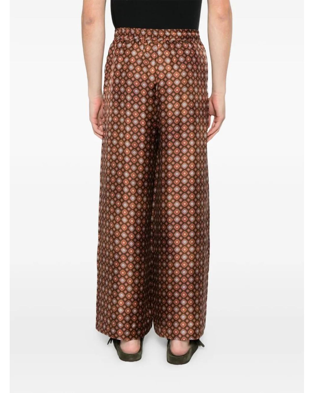Pierre Louis Mascia Brown Geometric-Print Silk Trousers