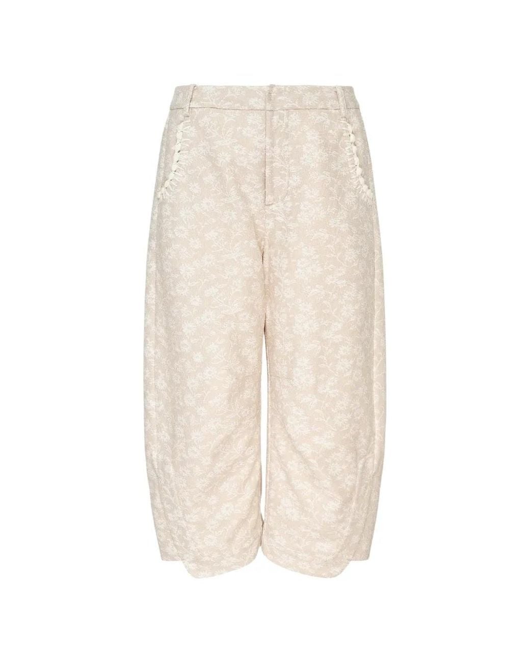 Renli Su White Floral-Print Cropped Trousers