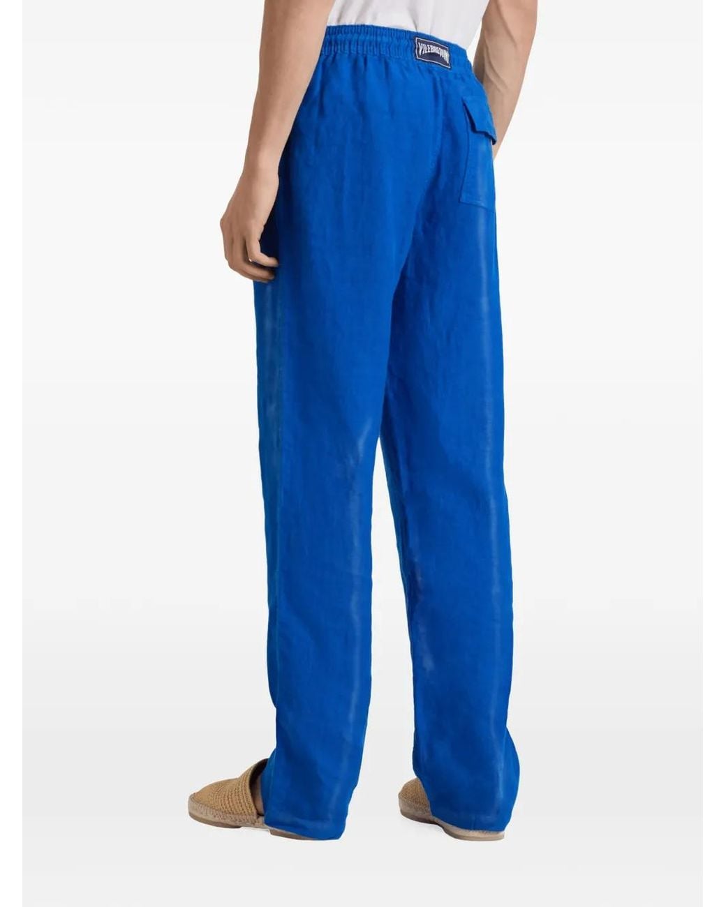 Vilebrequin Blue Pacha Drawstring-Waist Linen Trousers for men