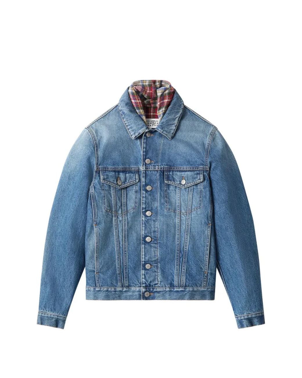 MM6 by Maison Margiela Blue Check-Lining Cropped Denim Jacket for men