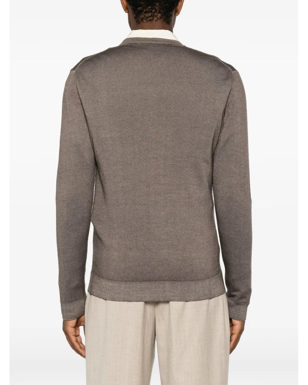 Daniele Fiesoli Brown V-Neck Long-Sleeve Sweater for men