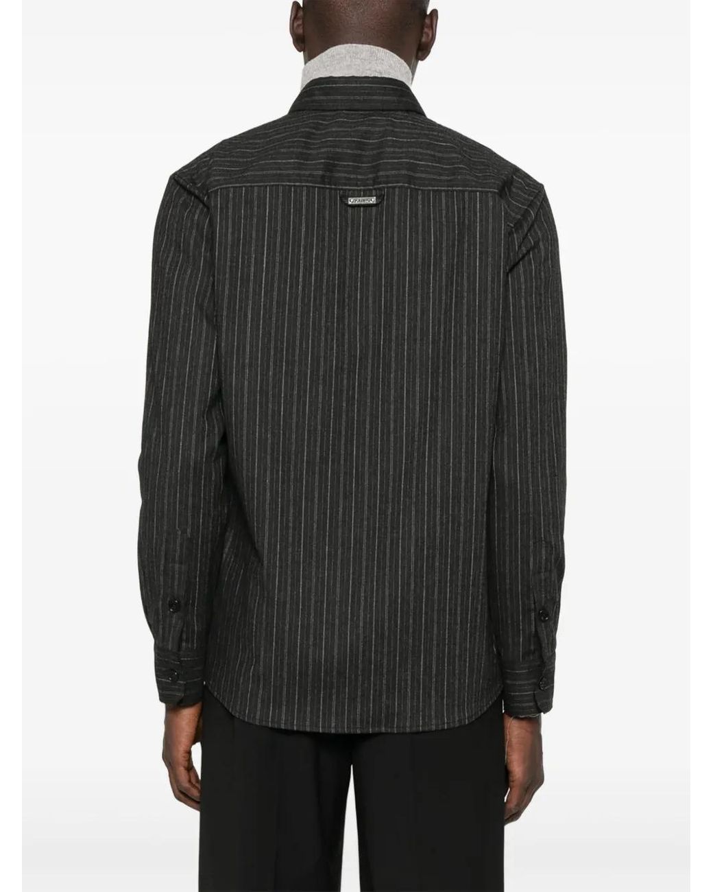 Iceberg Black Pinstripe Zip-Pocket Shirt for men
