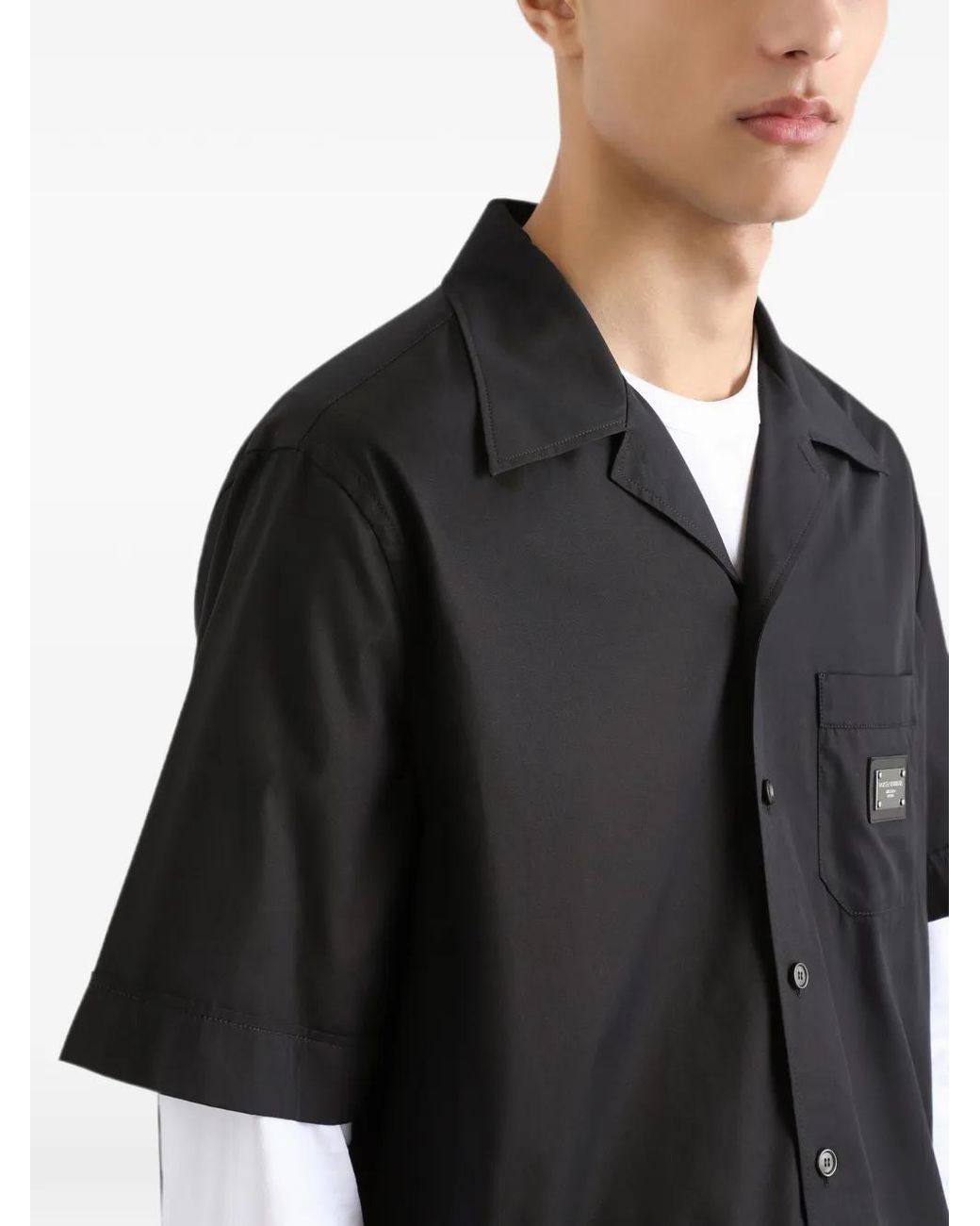 Dolce & Gabbana Black Logo-Tag Cotton Shirt for men