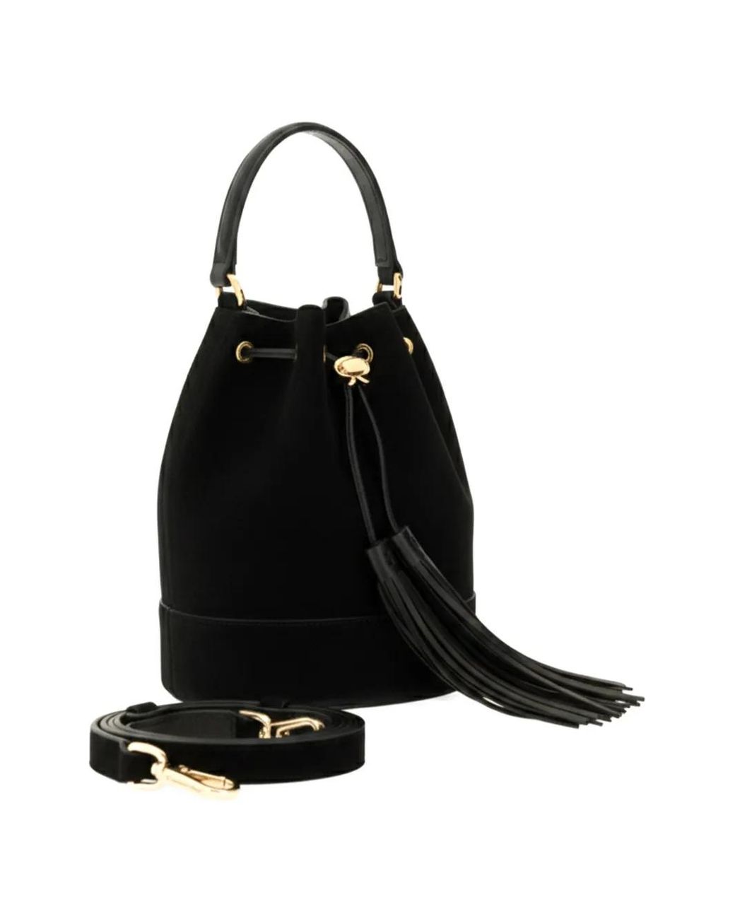 Gianvito Rossi Black Sienna Tasel-Detail Leather Bucket Bag
