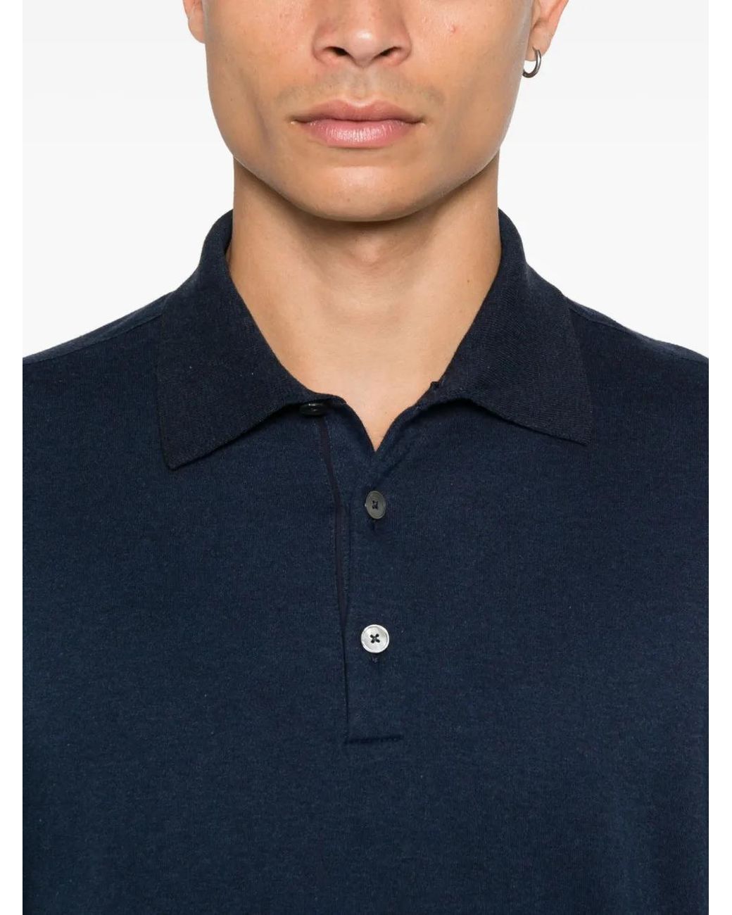 Zegna Blue Long-Sleeve Polo Shirt for men
