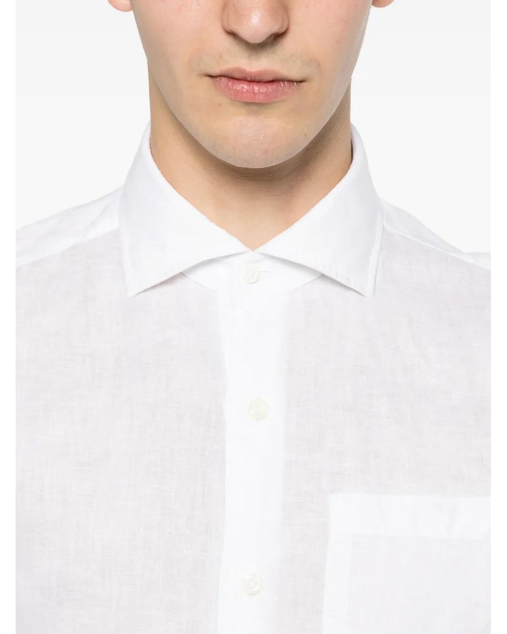 Truzzi White Chest-Pocket Long-Sleeve Shirt for men