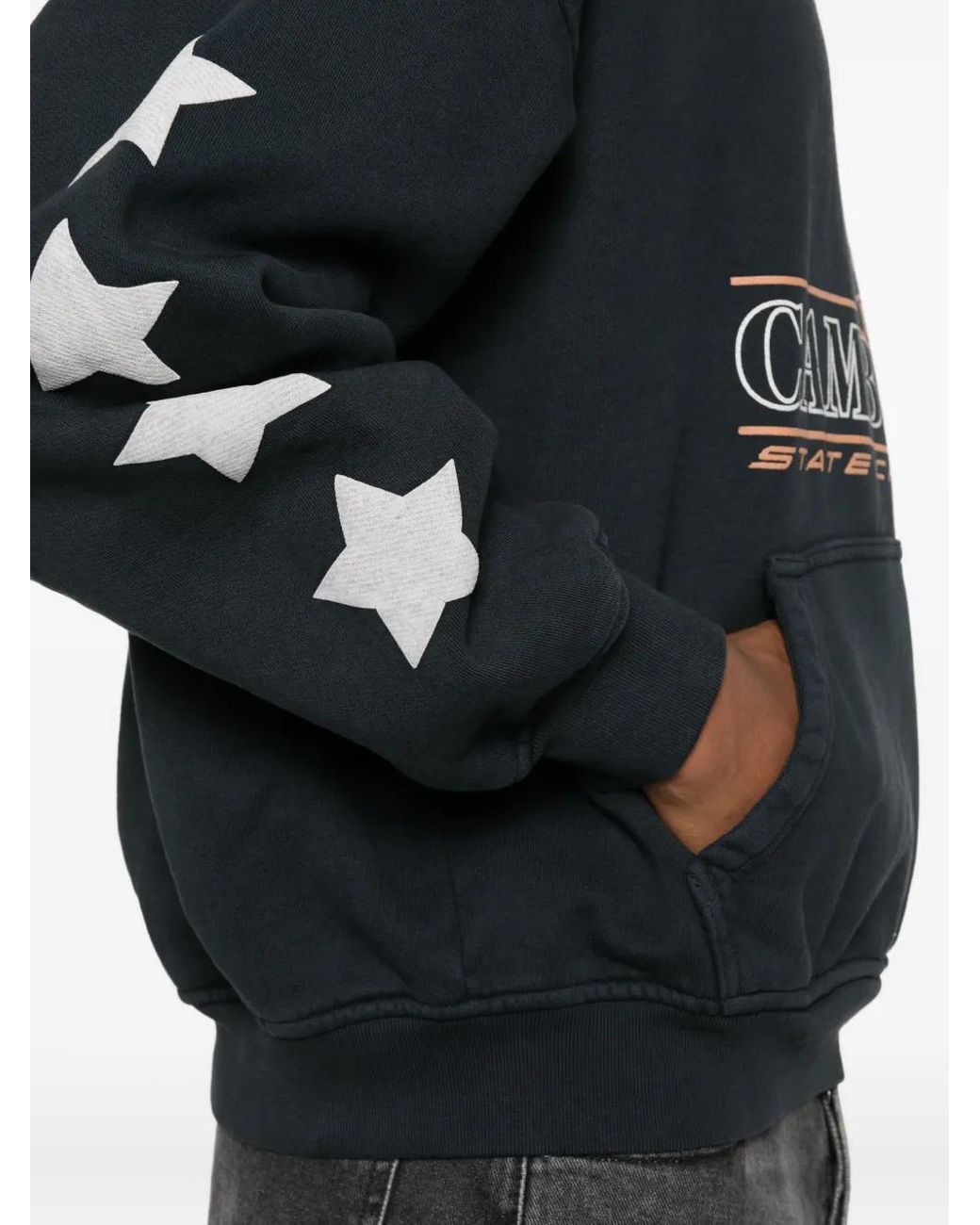 Rhude Black Graphic Print Hoodie for men
